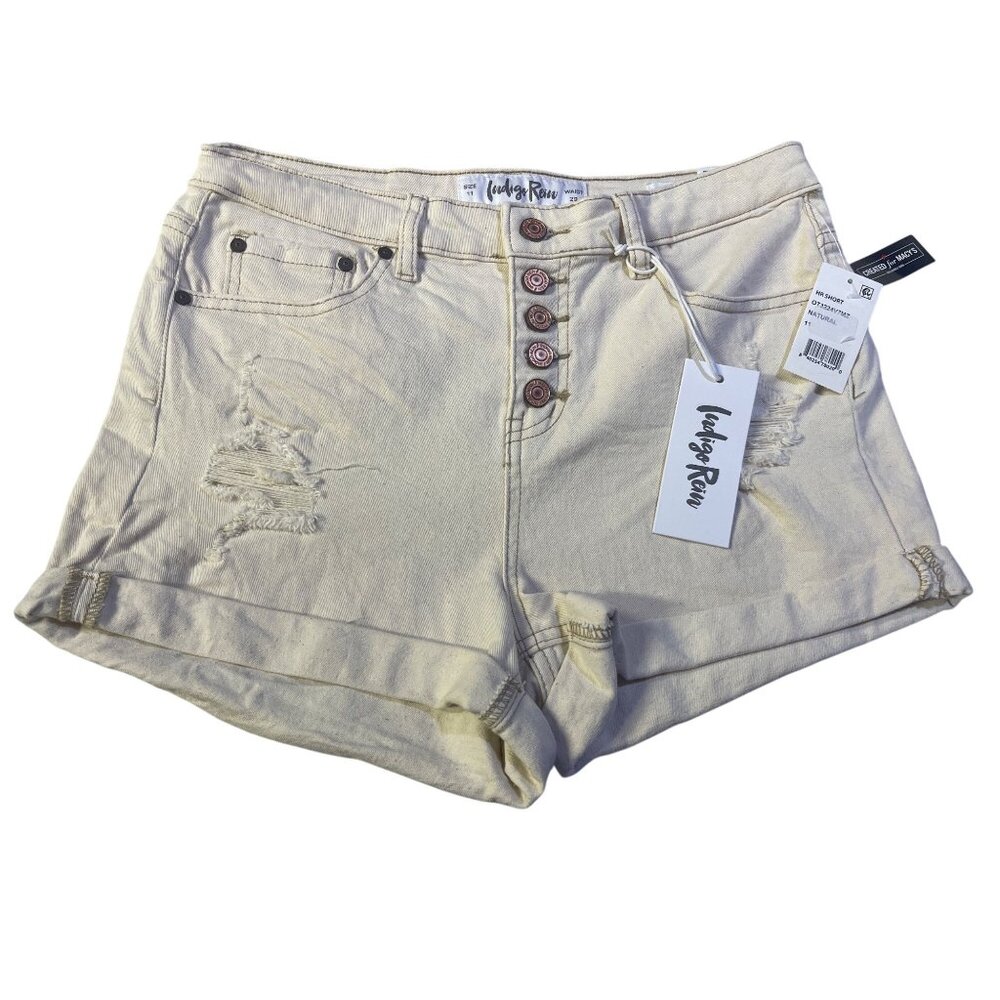 Indigo Rein Size 11 Distressed High Rise Denim Shorts Natural  Curvy